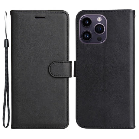 iPhone 15 Pro Max Læder Cover m. Pung og Strop - Sort