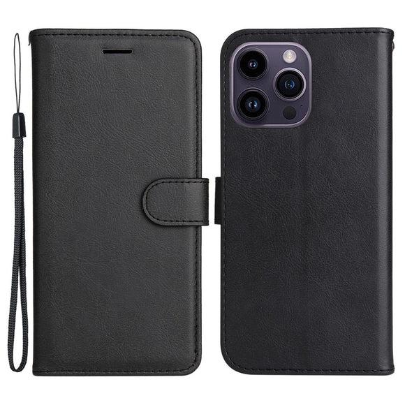 iPhone 15 Pro Max Læder Cover m. Pung og Strop - Sort