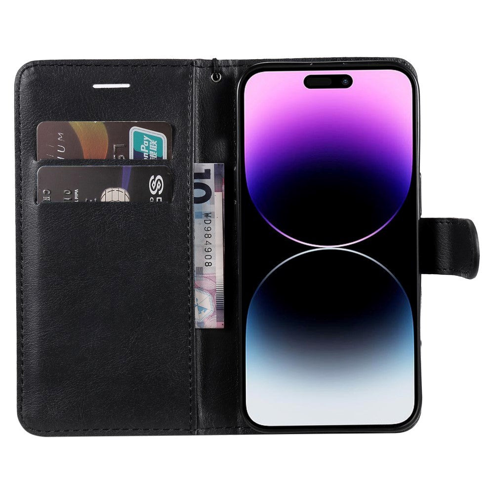 iPhone 15 Pro Max Læder Cover m. Pung og Strop - Sort