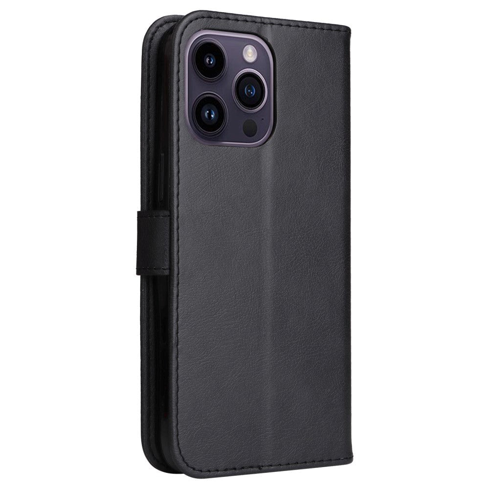 iPhone 15 Pro Max Læder Cover m. Pung og Strop - Sort
