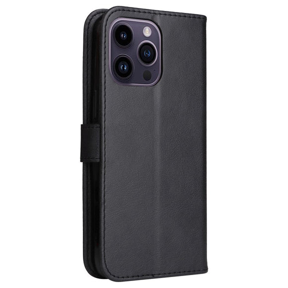 iPhone 15 Pro Max Læder Cover m. Pung og Strop - Sort