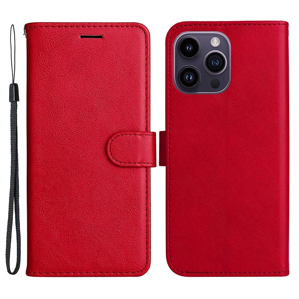 iPhone 15 Pro Max Læder Cover m. Pung og Strop - Rød