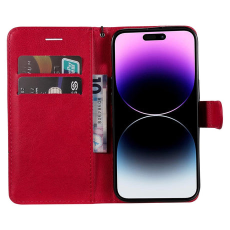 iPhone 15 Pro Max Læder Cover m. Pung og Strop - Rød