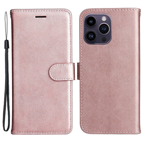 iPhone 15 Pro Max Læder Cover m. Pung og Strop - Rose Gold