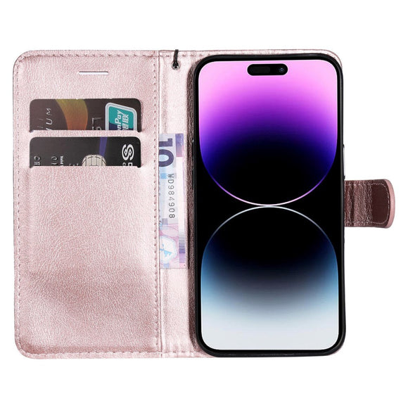 iPhone 15 Pro Max Læder Cover m. Pung og Strop - Rose Gold