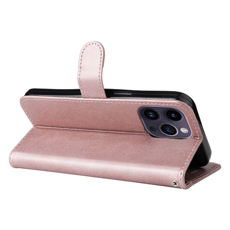 iPhone 15 Pro Max Læder Cover m. Pung og Strop - Rose Gold
