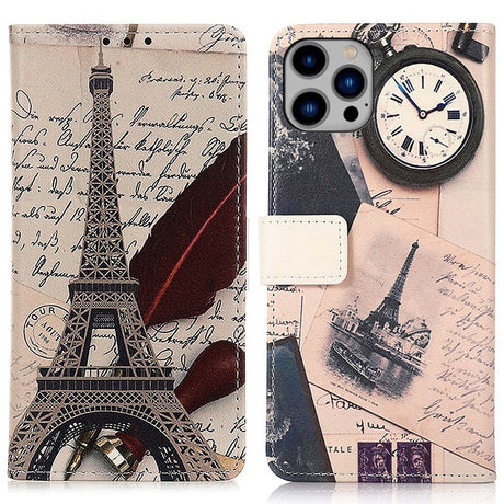 iPhone 15 Pro Læder Cover m. Pung - Eiffeltårnet