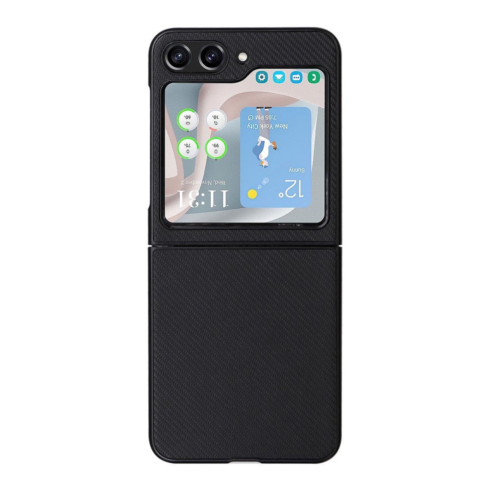 Samsung Galaxy Z Flip5 (5G) Carbon Fiber Læderbetrukket Cover - Sort
