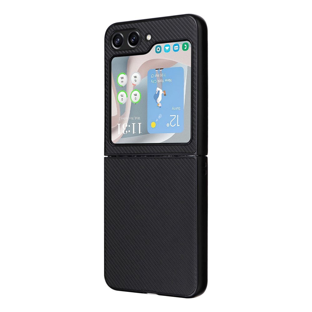 Samsung Galaxy Z Flip5 (5G) Carbon Fiber Læderbetrukket Cover - Sort