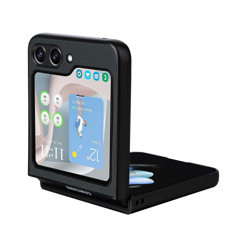 Samsung Galaxy Z Flip5 (5G) Carbon Fiber Læderbetrukket Cover - Sort