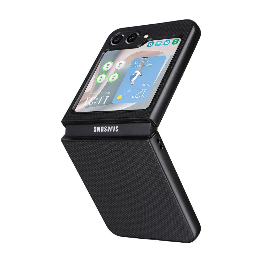 Samsung Galaxy Z Flip5 (5G) Carbon Fiber Læderbetrukket Cover - Sort