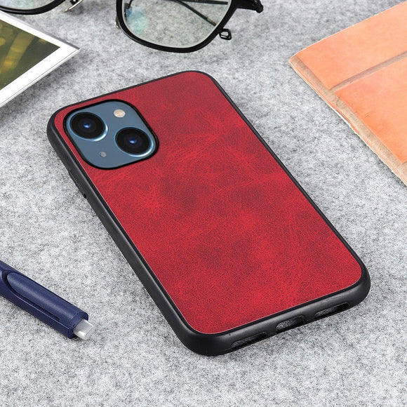 iPhone 15 Læderbelagt Plastik Cover - Rød