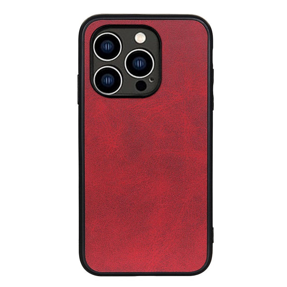 iPhone 15 Plus Læderbelagt Plastik Cover - Rød