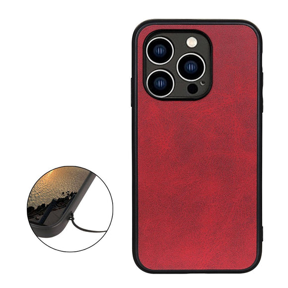 iPhone 15 Plus Læderbelagt Plastik Cover - Rød
