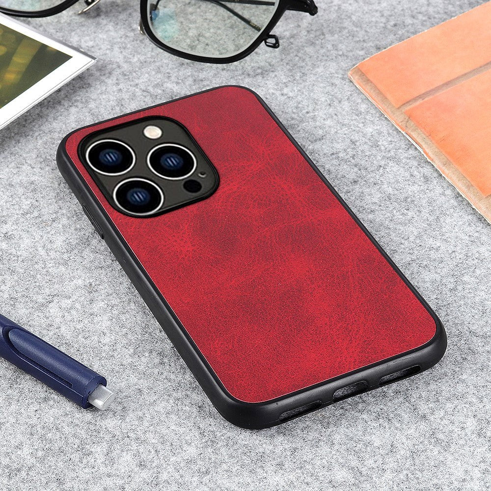 iPhone 15 Plus Læderbelagt Plastik Cover - Rød