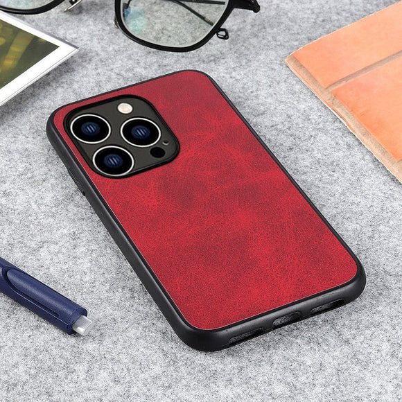 iPhone 15 Plus Læderbelagt Plastik Cover - Rød