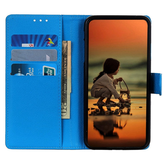 iPhone 15 Plus Litchi Læder Cover m. Pung - Blå