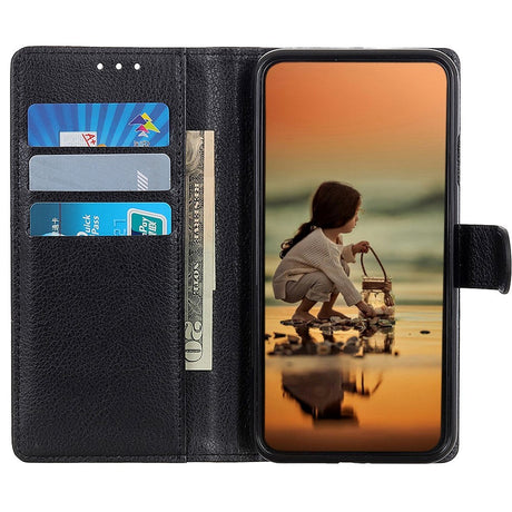 iPhone 15 Plus Litchi Læder Cover m. Pung - Sort