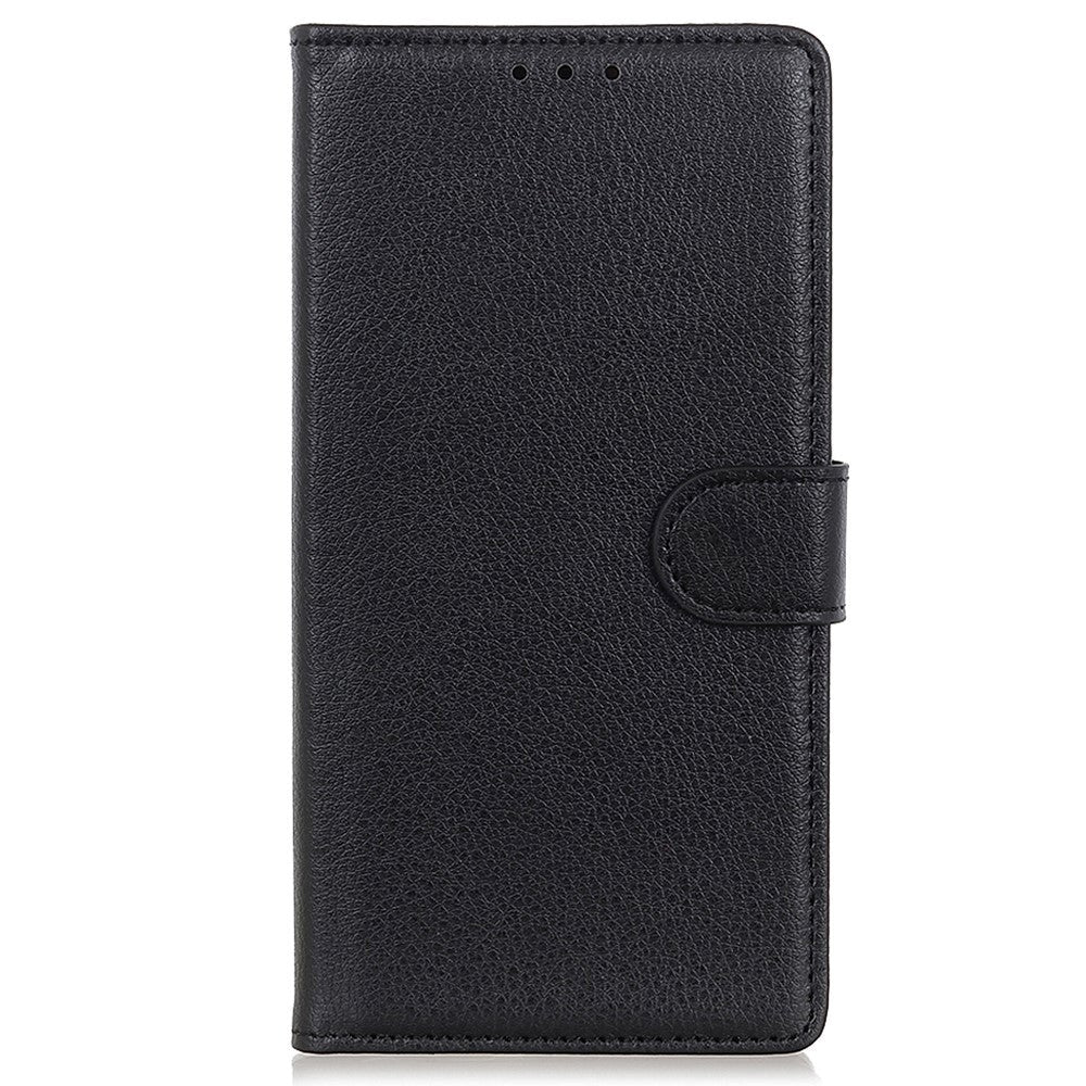 iPhone 15 Plus Litchi Læder Cover m. Pung - Sort