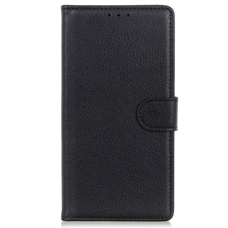 iPhone 15 Plus Litchi Læder Cover m. Pung - Sort