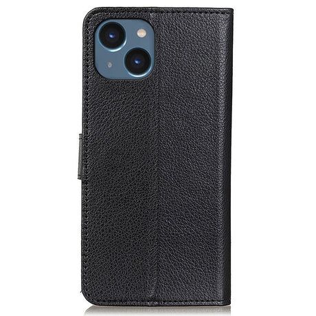 iPhone 15 Plus Litchi Læder Cover m. Pung - Sort