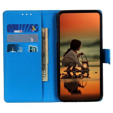 iPhone 15 Litchi Læder Cover m. Pung - Blå