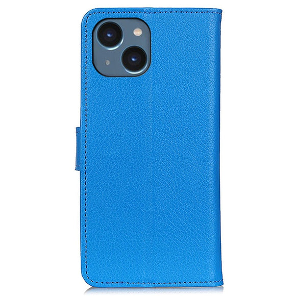 iPhone 15 Litchi Læder Cover m. Pung - Blå