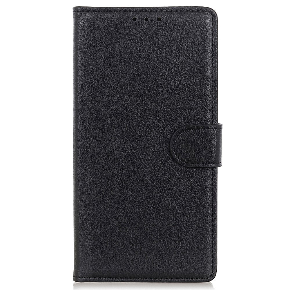 iPhone 15 Litchi Læder Cover m. Pung - Sort