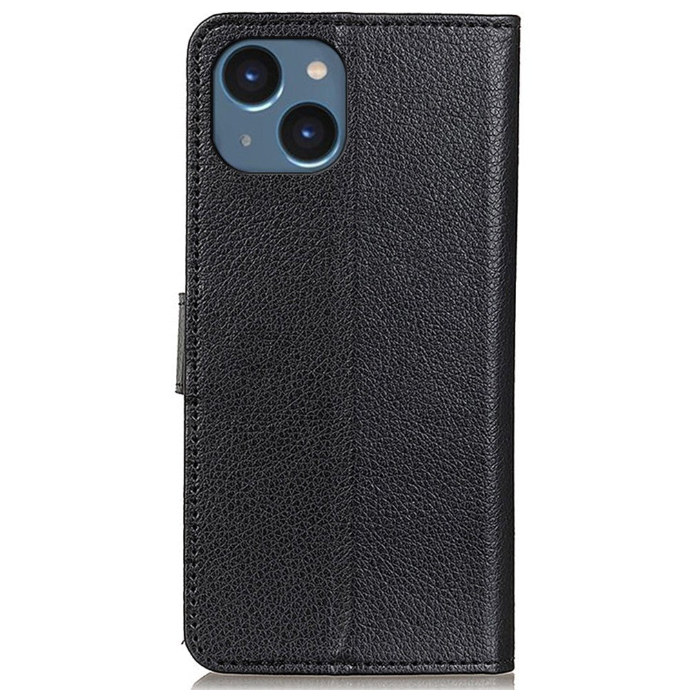 iPhone 15 Litchi Læder Cover m. Pung - Sort