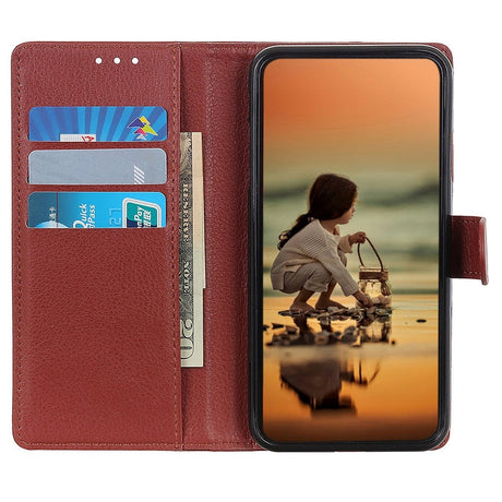 iPhone 15 Litchi Læder Cover m. Pung - Brun
