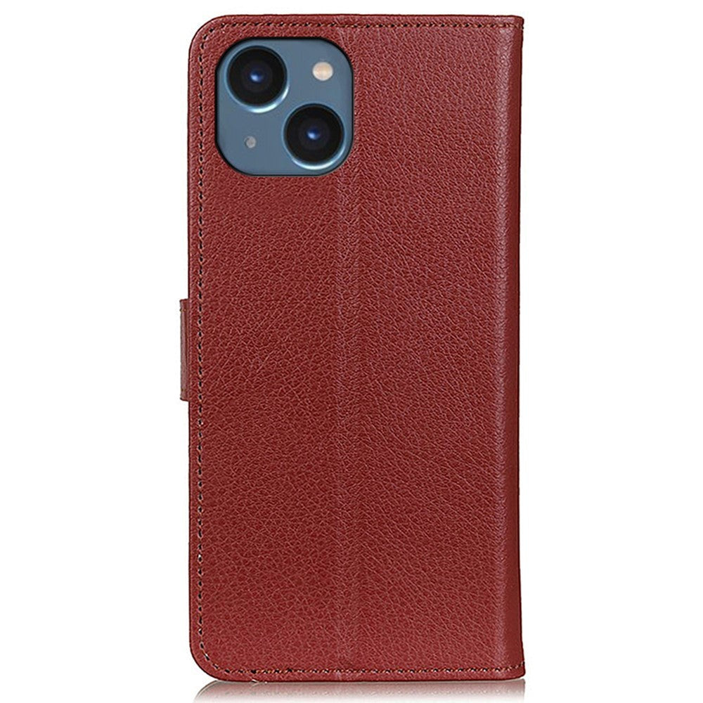 iPhone 15 Litchi Læder Cover m. Pung - Brun