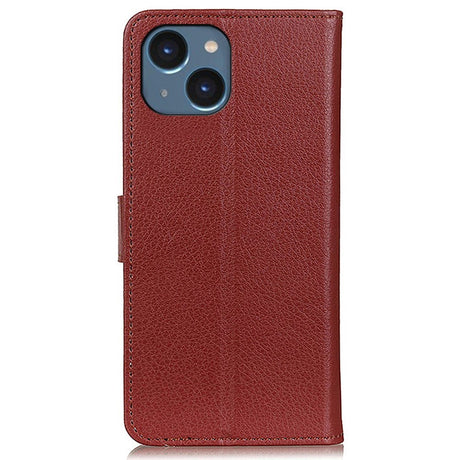 iPhone 15 Litchi Læder Cover m. Pung - Brun