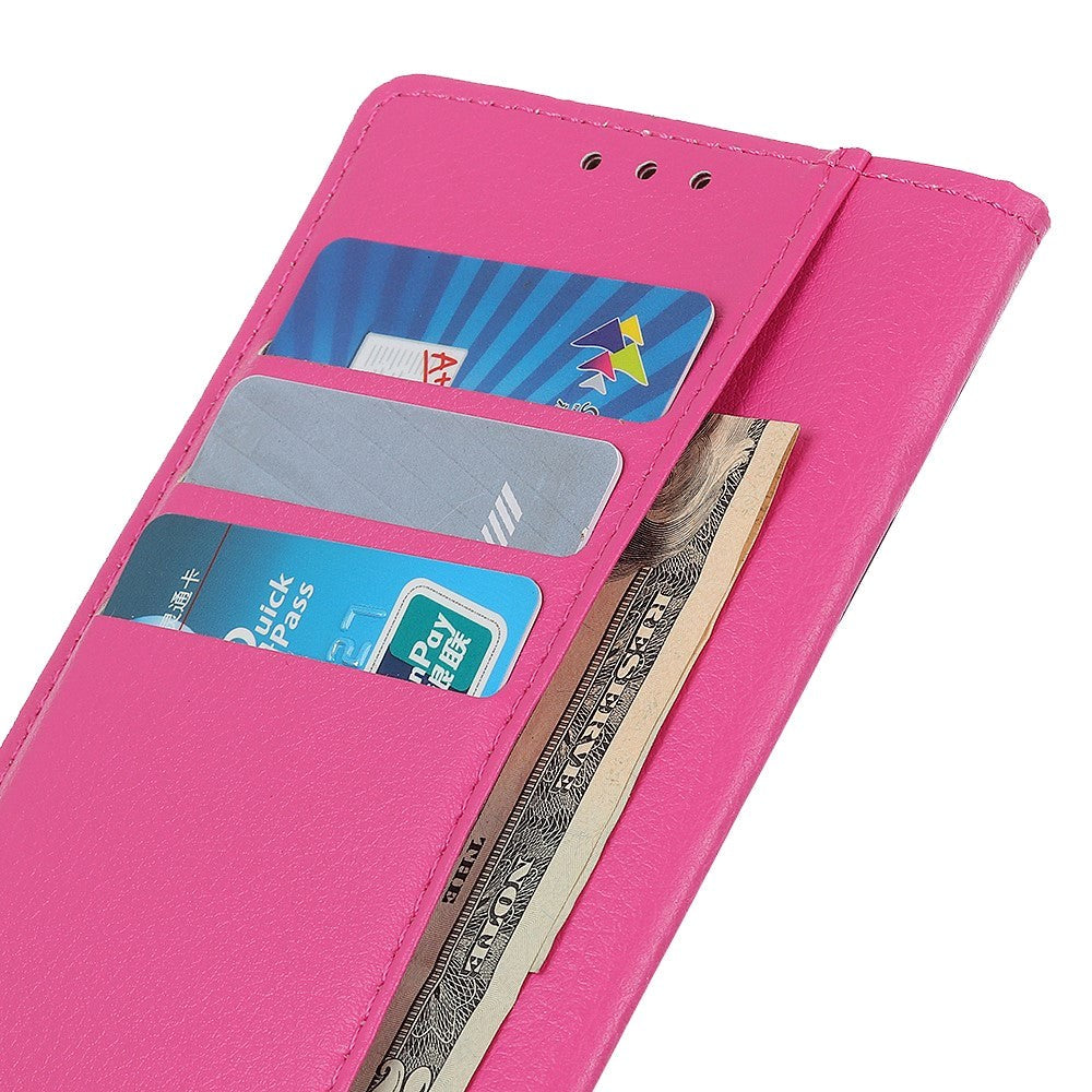 iPhone 15 Litchi Læder Cover m. Pung - Lyserød