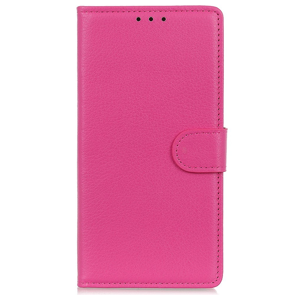 iPhone 15 Litchi Læder Cover m. Pung - Lyserød