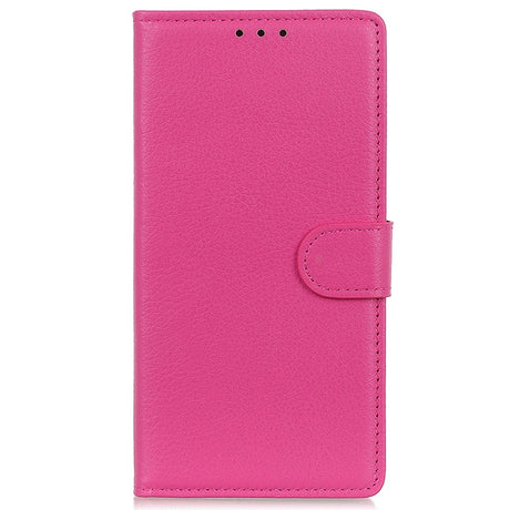 iPhone 15 Litchi Læder Cover m. Pung - Lyserød