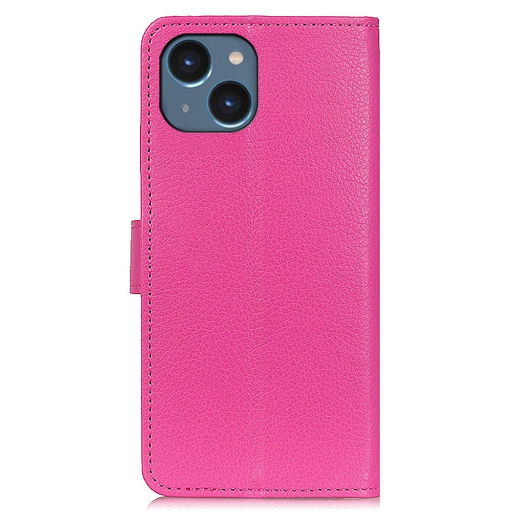 iPhone 15 Litchi Læder Cover m. Pung - Lyserød