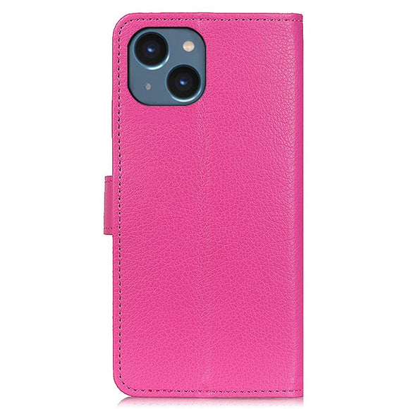 iPhone 15 Litchi Læder Cover m. Pung - Lyserød