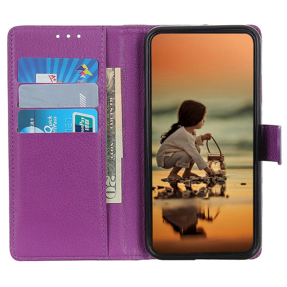 iPhone 15 Litchi Læder Cover m. Pung - Lilla