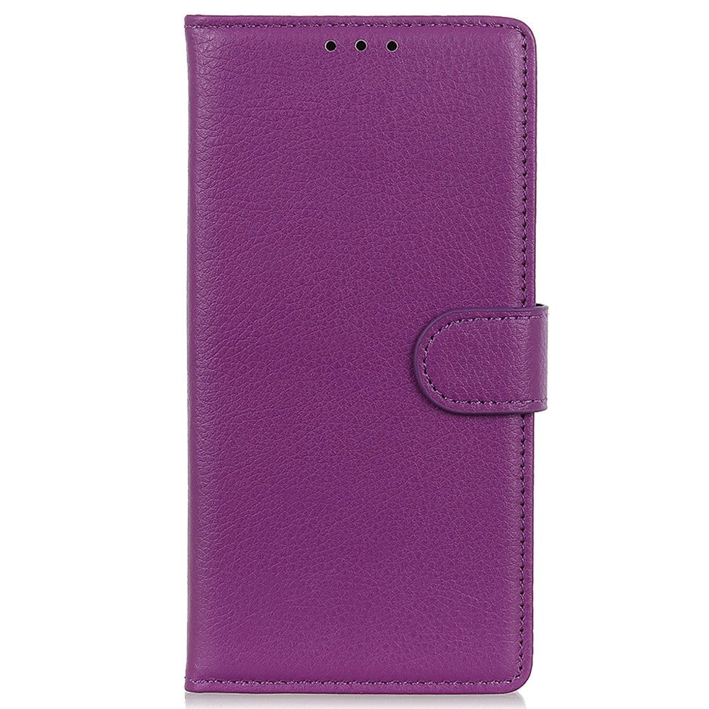 iPhone 15 Litchi Læder Cover m. Pung - Lilla