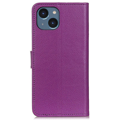 iPhone 15 Litchi Læder Cover m. Pung - Lilla