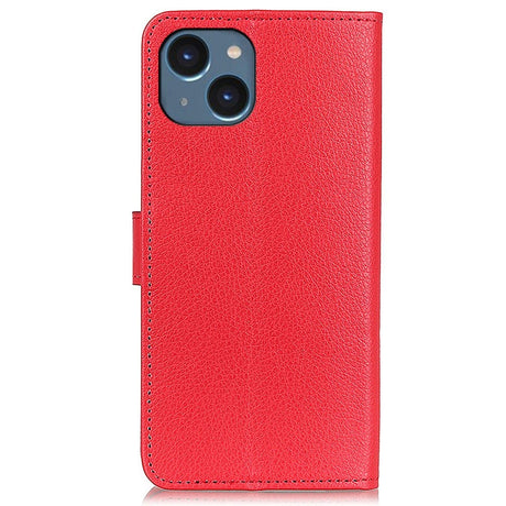 iPhone 15 Litchi Læder Cover m. Pung - Rød
