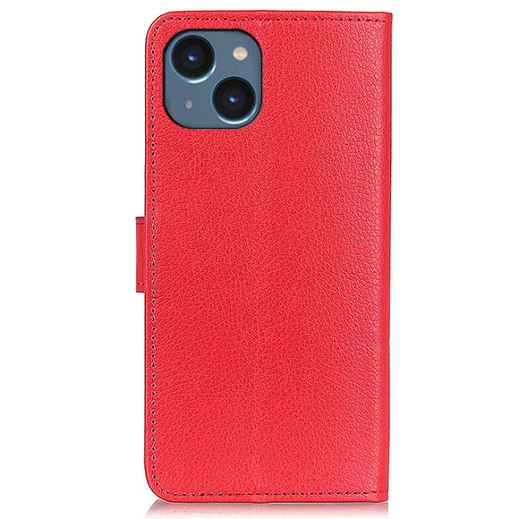 iPhone 15 Litchi Læder Cover m. Pung - Rød