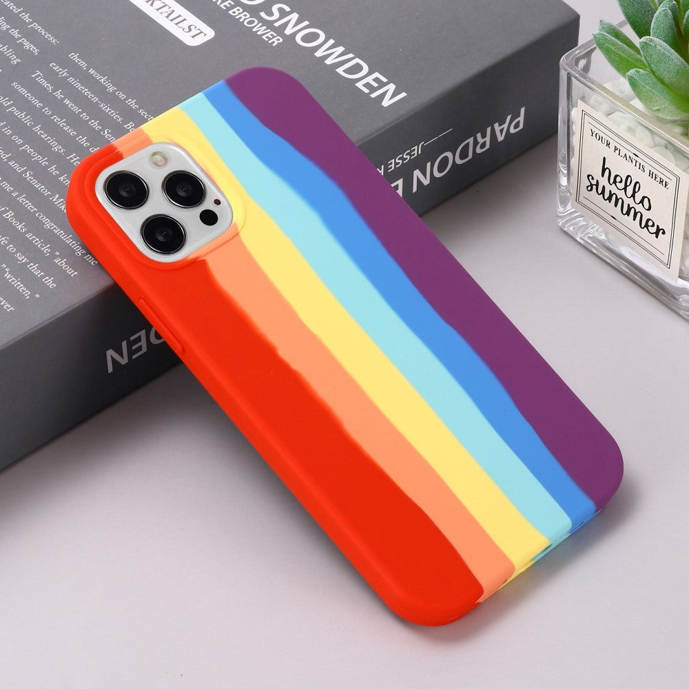 iPhone 15 Pro Silikone Cover - Rød Regnbue