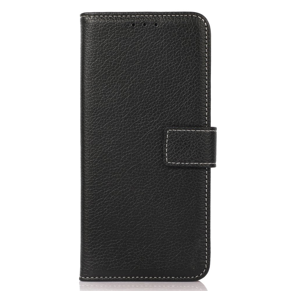 iPhone 15 Pro Max Litchi Læder Cover m. Kortholder - Sort