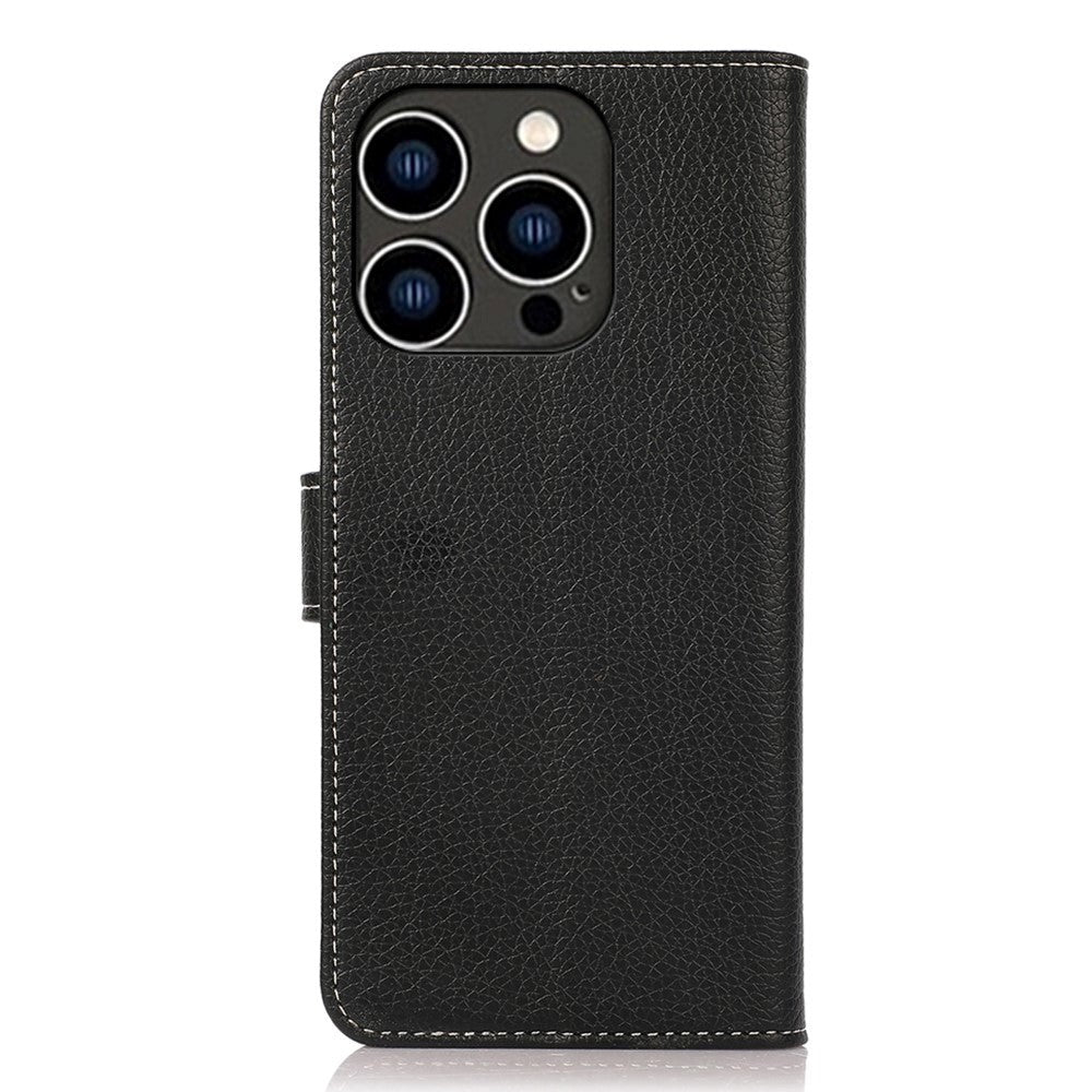 iPhone 15 Pro Max Litchi Læder Cover m. Kortholder - Sort