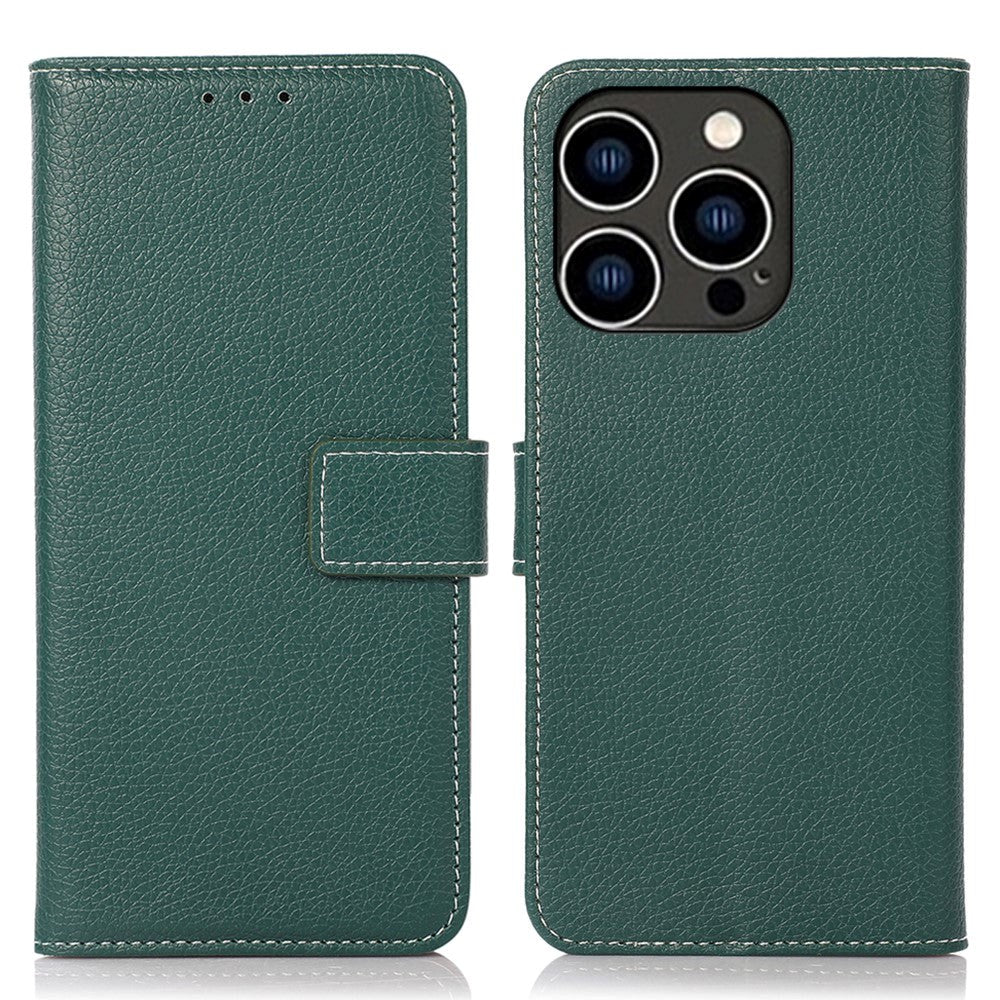 iPhone 15 Pro Max Litchi Læder Cover m. Kortholder - Grøn