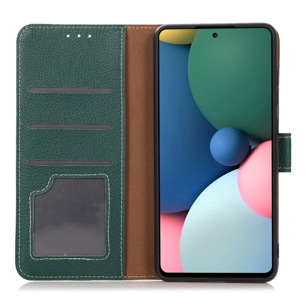 iPhone 15 Pro Max Litchi Læder Cover m. Kortholder - Grøn