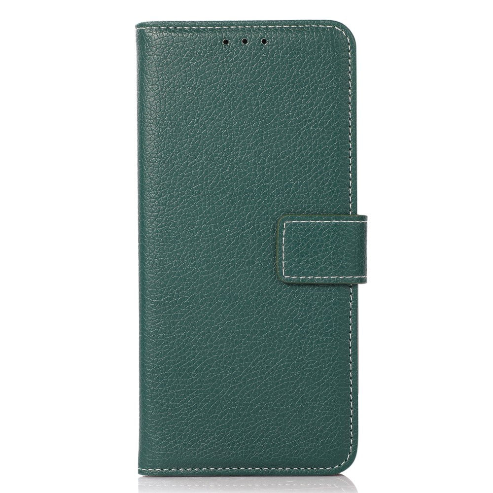 iPhone 15 Pro Max Litchi Læder Cover m. Kortholder - Grøn
