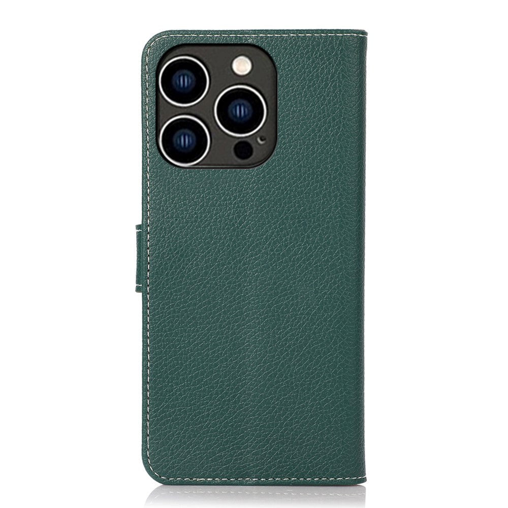 iPhone 15 Pro Max Litchi Læder Cover m. Kortholder - Grøn