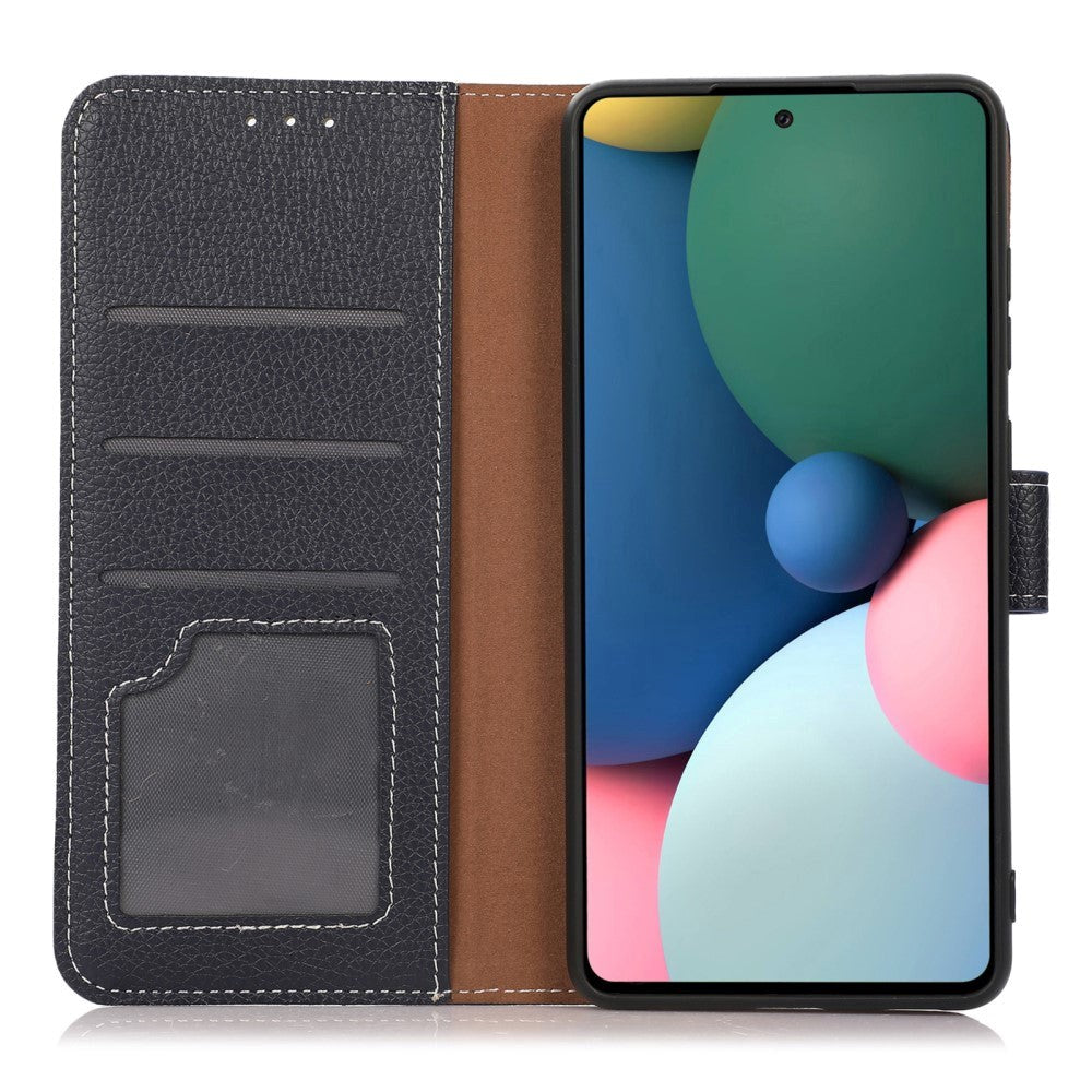 iPhone 15 Pro Max Litchi Læder Cover m. Kortholder - Blå